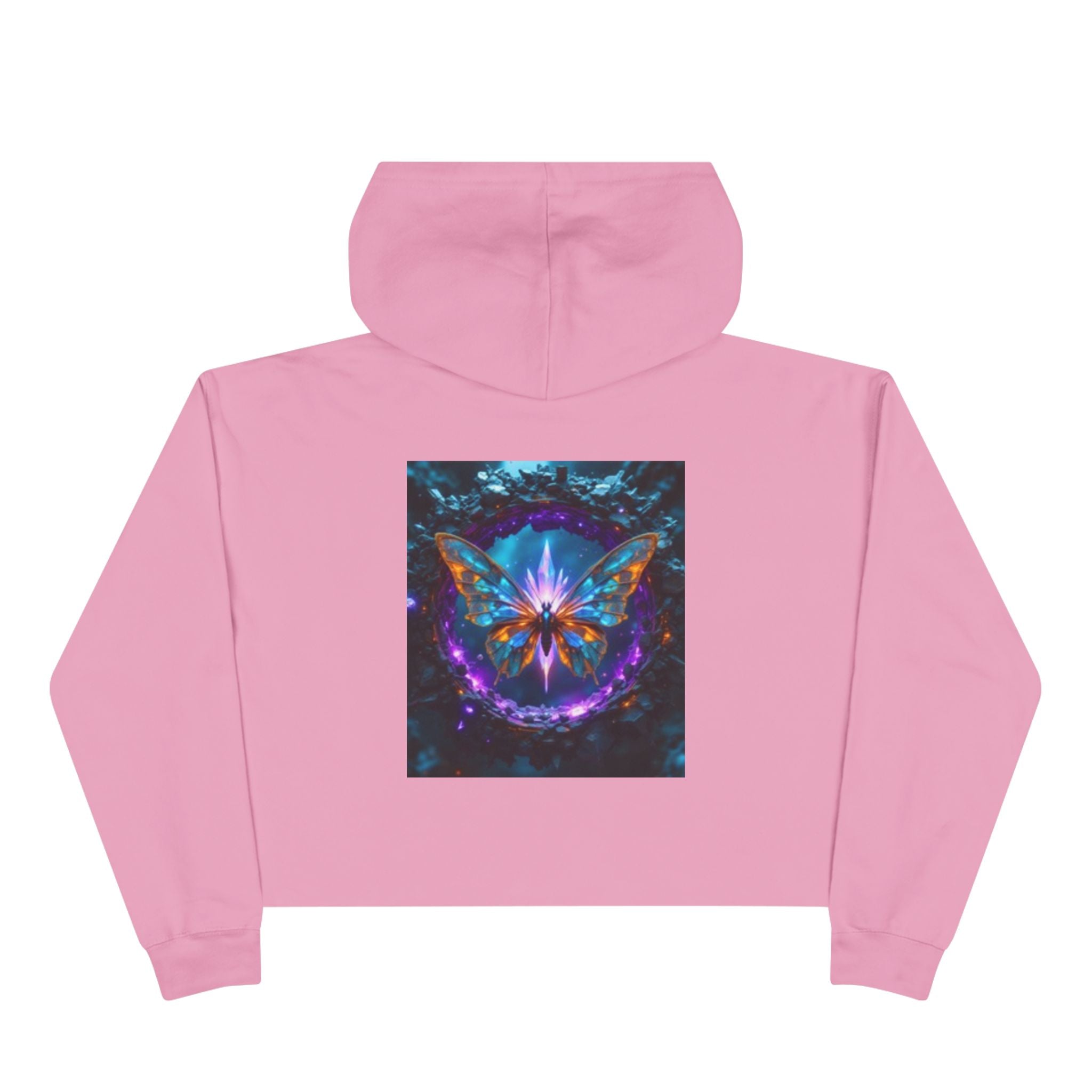 Sweat à capuche court femme Mystic Butterfly — Motif graphique floral Galaxie vibrante