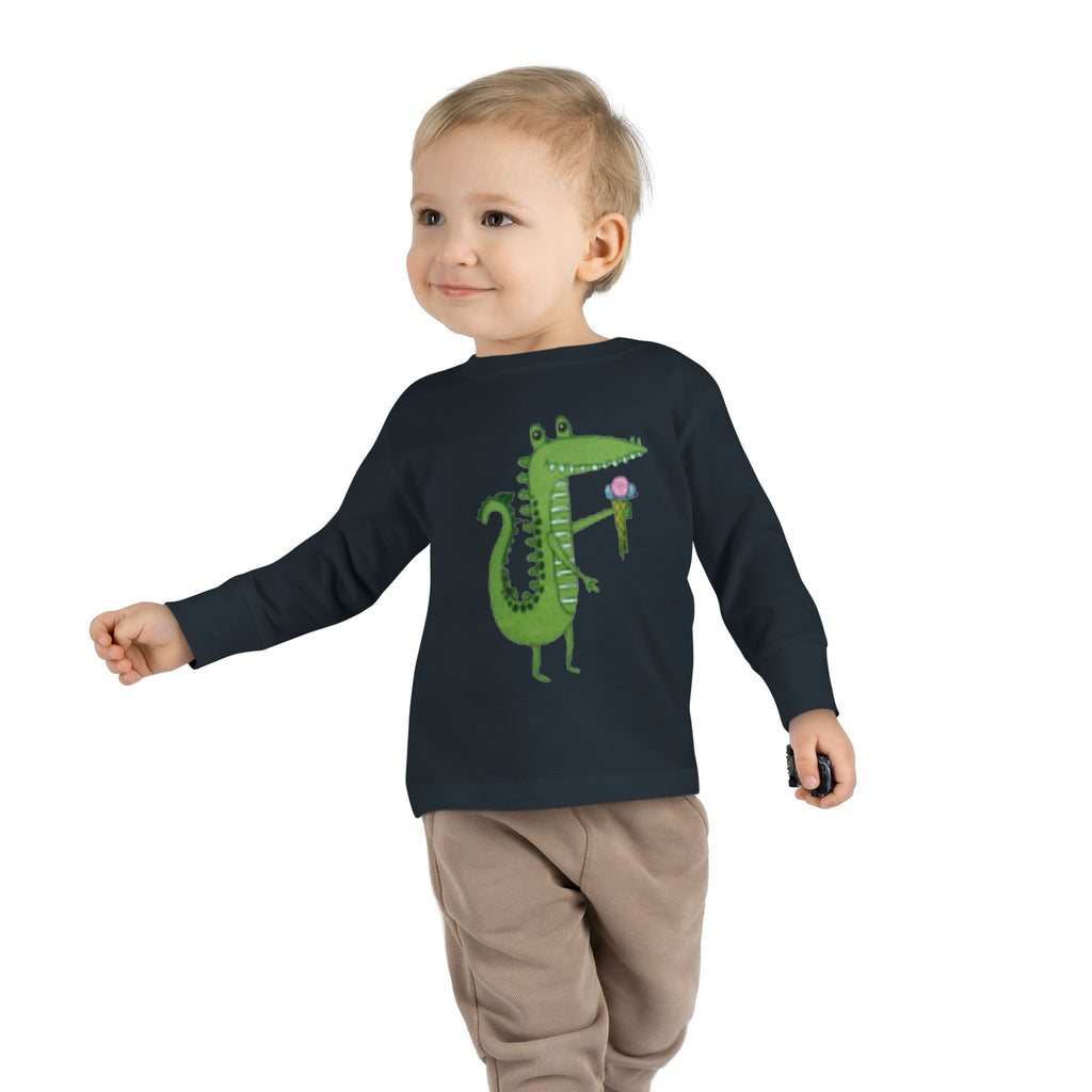 Cute Crocodile Eating Ice Cream Toddler Long Sleeve Tee