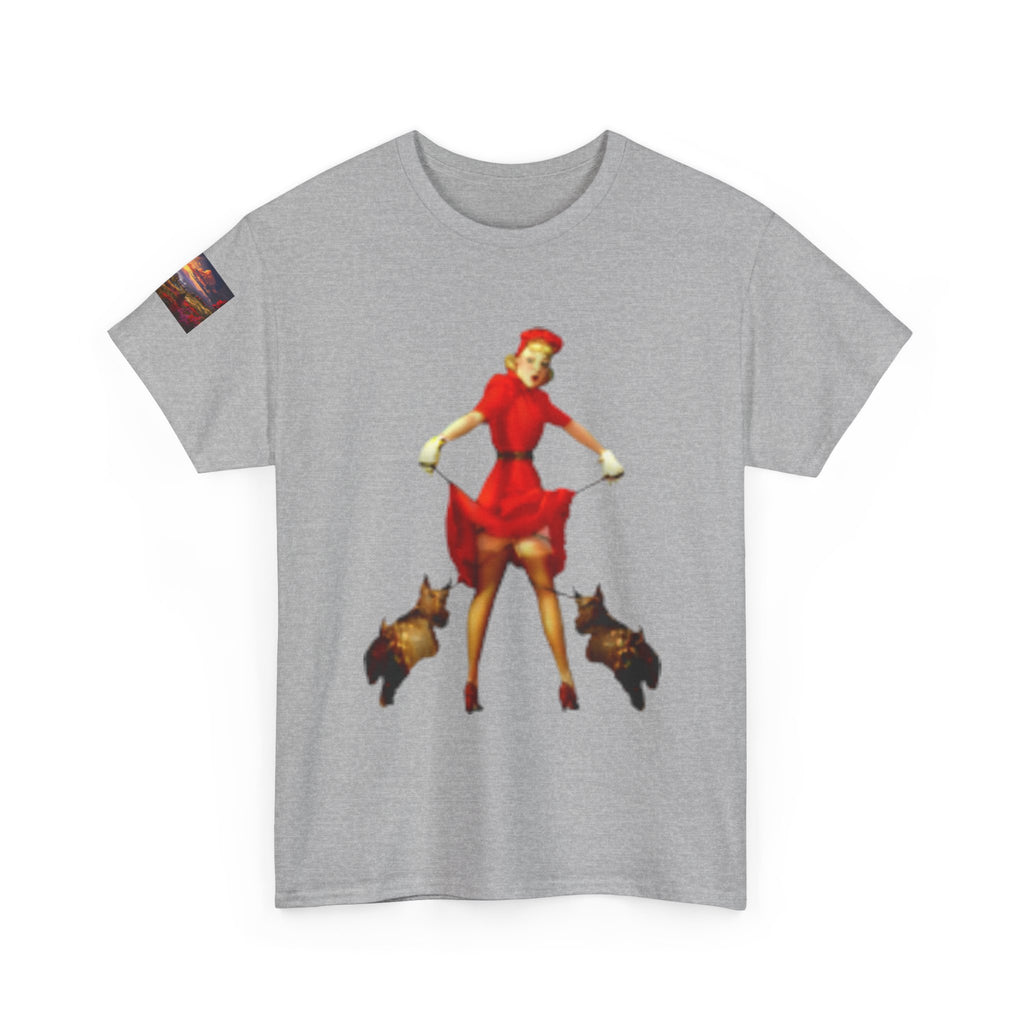 Pin-Up Girl Tee with French Bulldogs — Retro 1950s Rockabilly Fashion T-Shirt