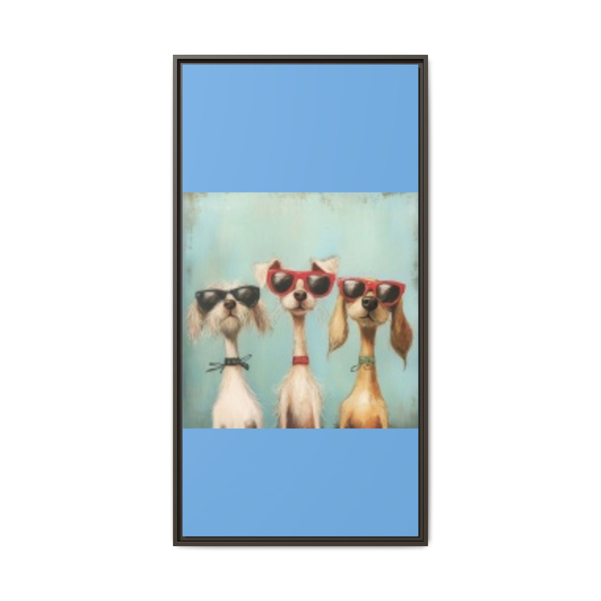 Framed Matte Canvas — Three Cool Dogs in Sunglasses Wall Art