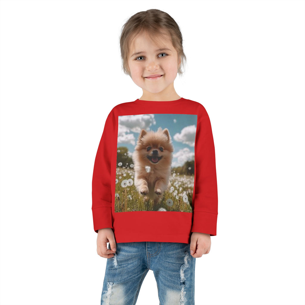 Toddler Tee — Puppy Running through Wildflowers Sleeve Shirt for Kids