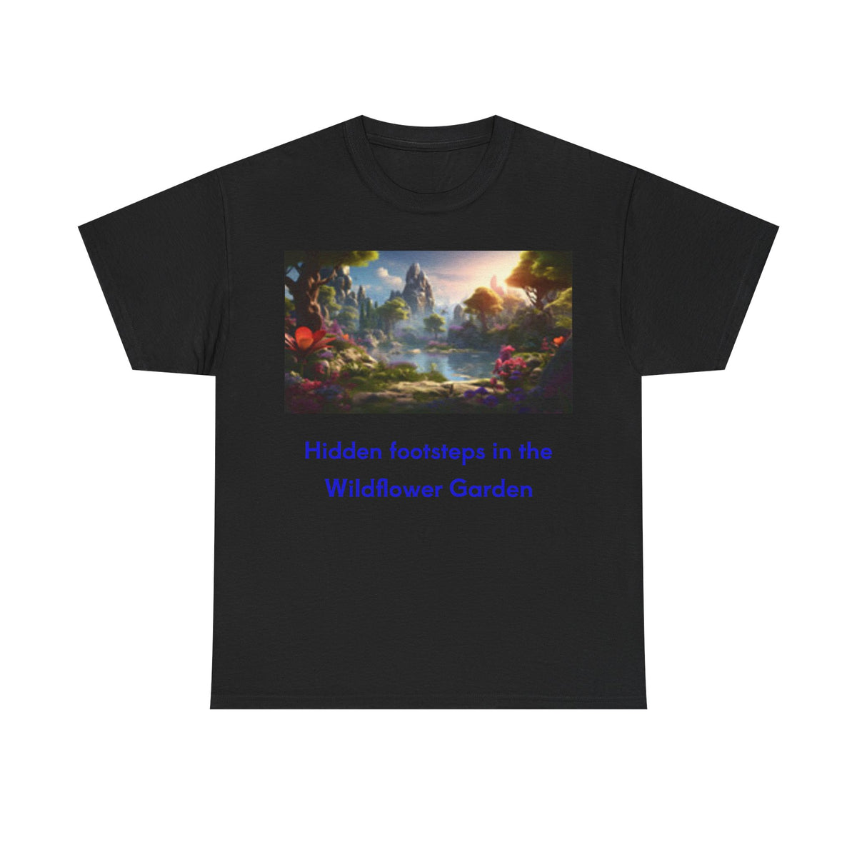 Scenic Fantasy Landscape Tee — Sunset Mountain Valley Graphic T-Shirt
