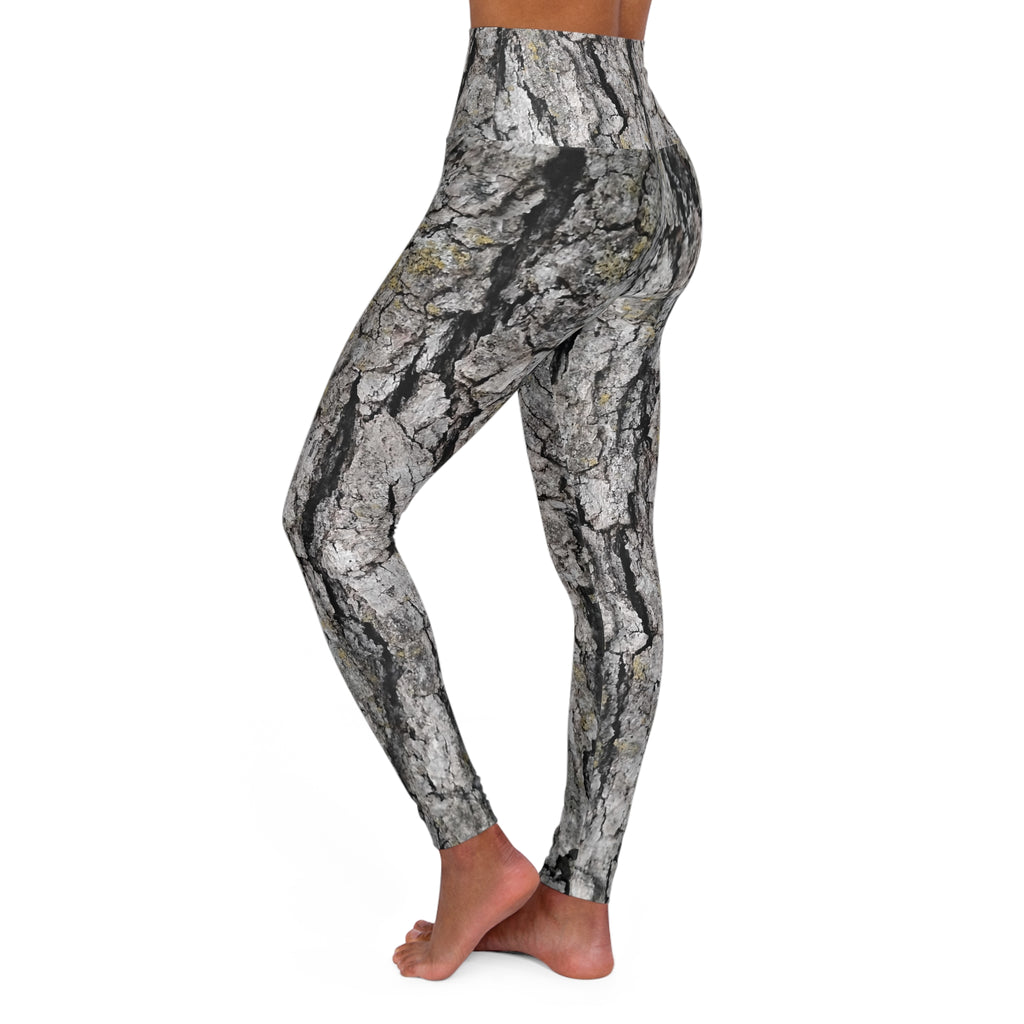 Bark Texture High-Waist Yoga Leggings — Tree Bark Print All-Over