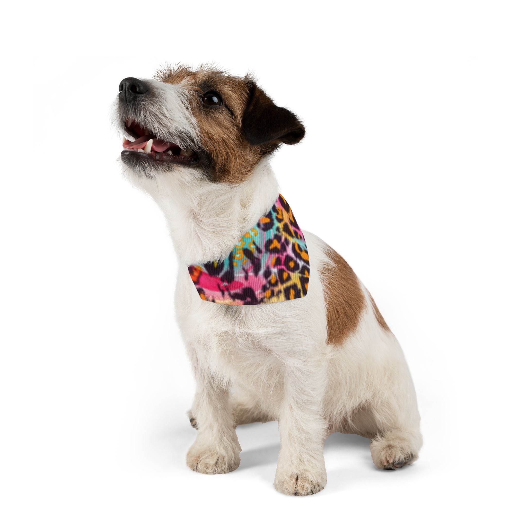 Colorful Leopard Pet Bandana Collar — Vibrant Tie-Dye Animal Print for Dogs & Cats
