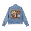 Mary Jordan Denim Jacket with Leopard Print Back Patch — Bold Safari Graphic Men’s Jacket