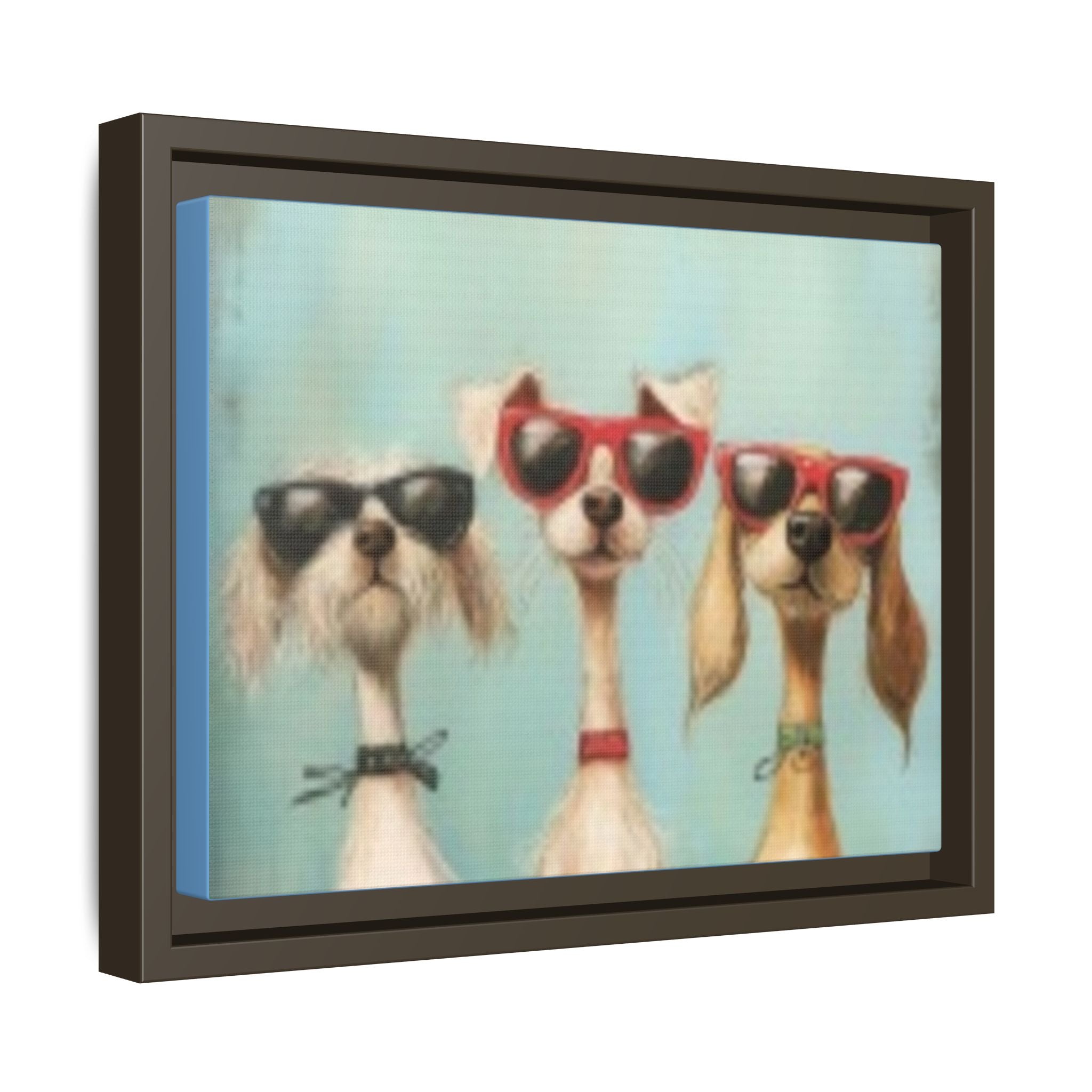 Framed Matte Canvas — Three Cool Dogs in Sunglasses Wall Art