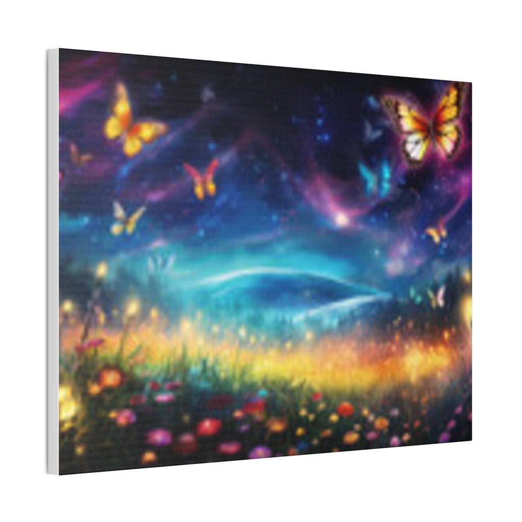 Butterfly Dreamscape Canvas Print — Fantasy Night Meadow Wall Art