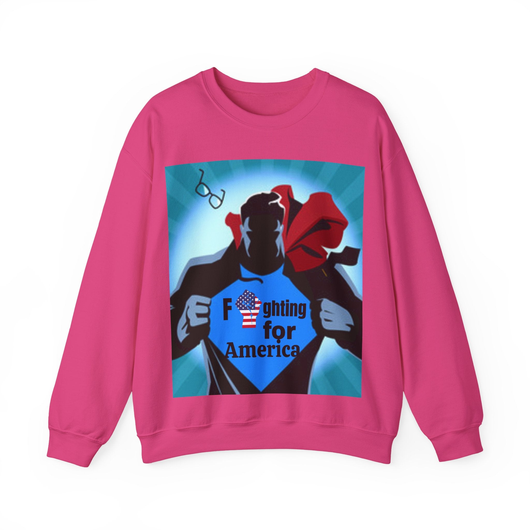 Superhero Fighting for America Crewneck Sweatshirt — Cape & Shield Graphic