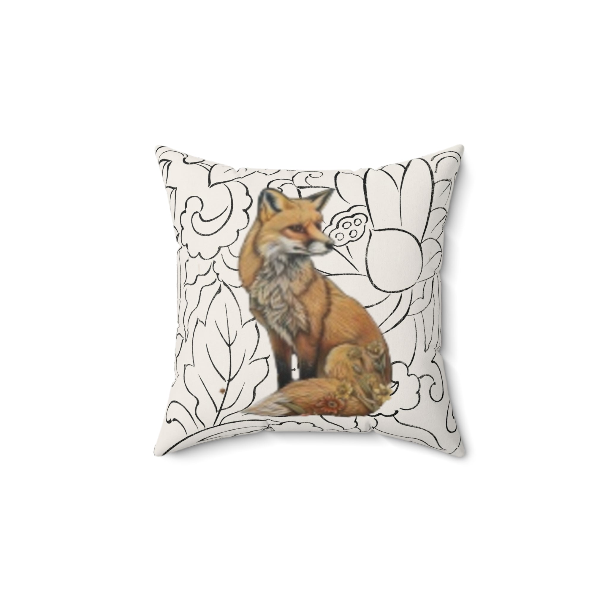 Decorative Throw Pillow — Fox & Sun Patterned Floral & Animal Print Square Accent Cushion