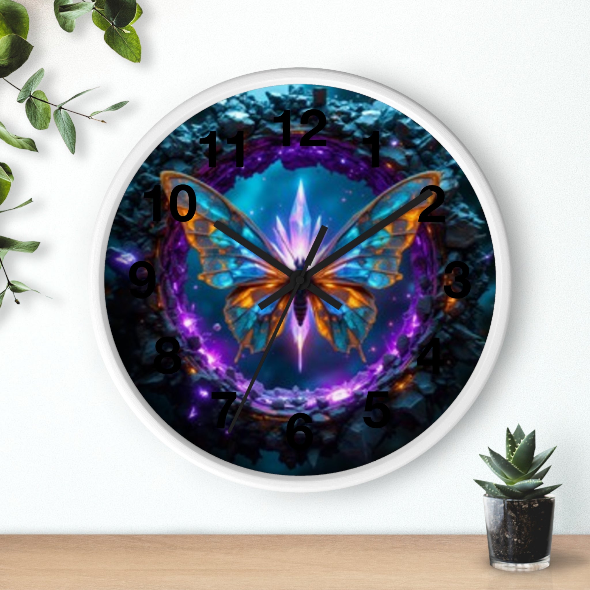 Mystic Butterfly Wall Clock — Neon Fantasy Home Decor