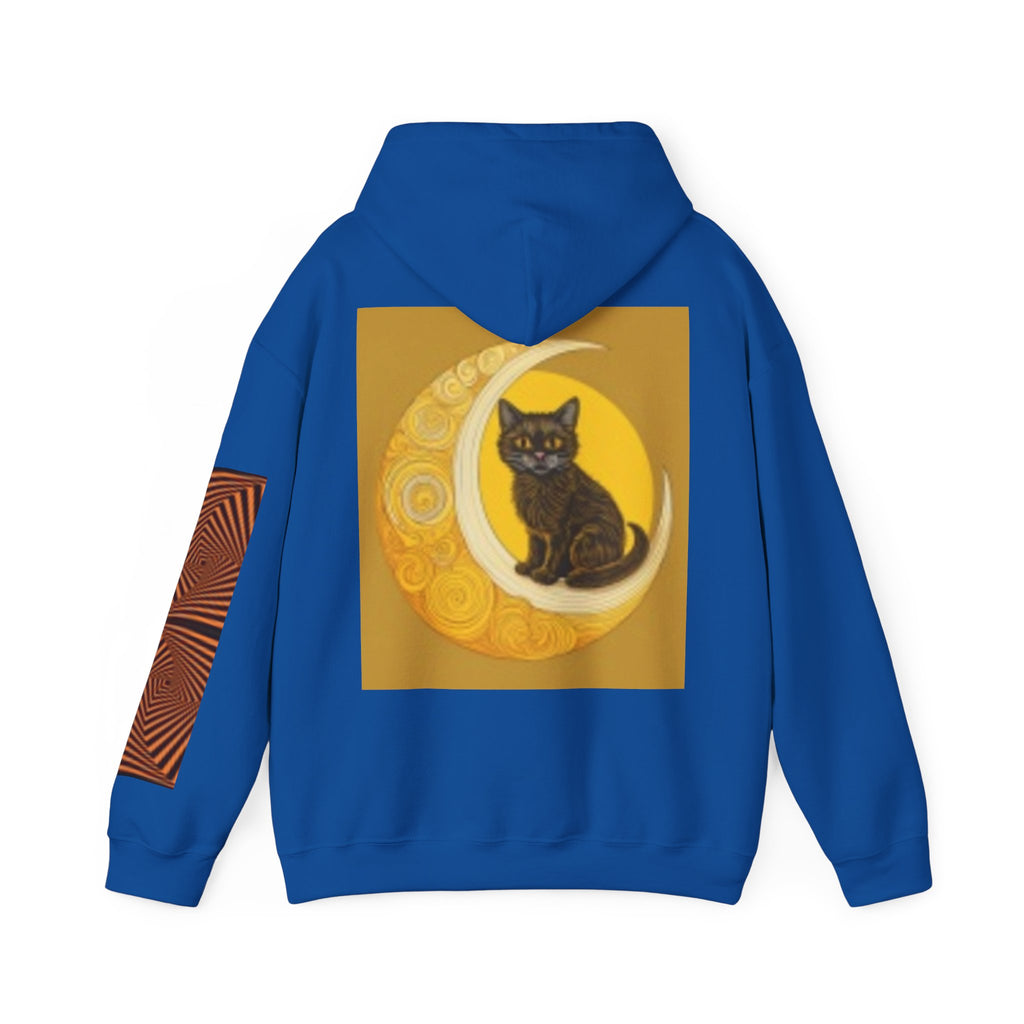 Moon Cat Hoodie — Black Cat Sitting on Crescent Moon Graphic Sweatshirt