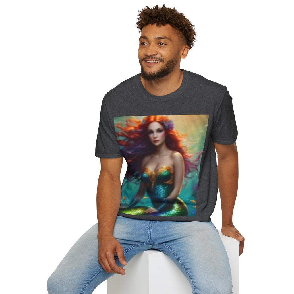 Mermaid Portrait T-Shirt — Artistic Red-Headed Siren Graphic Tee