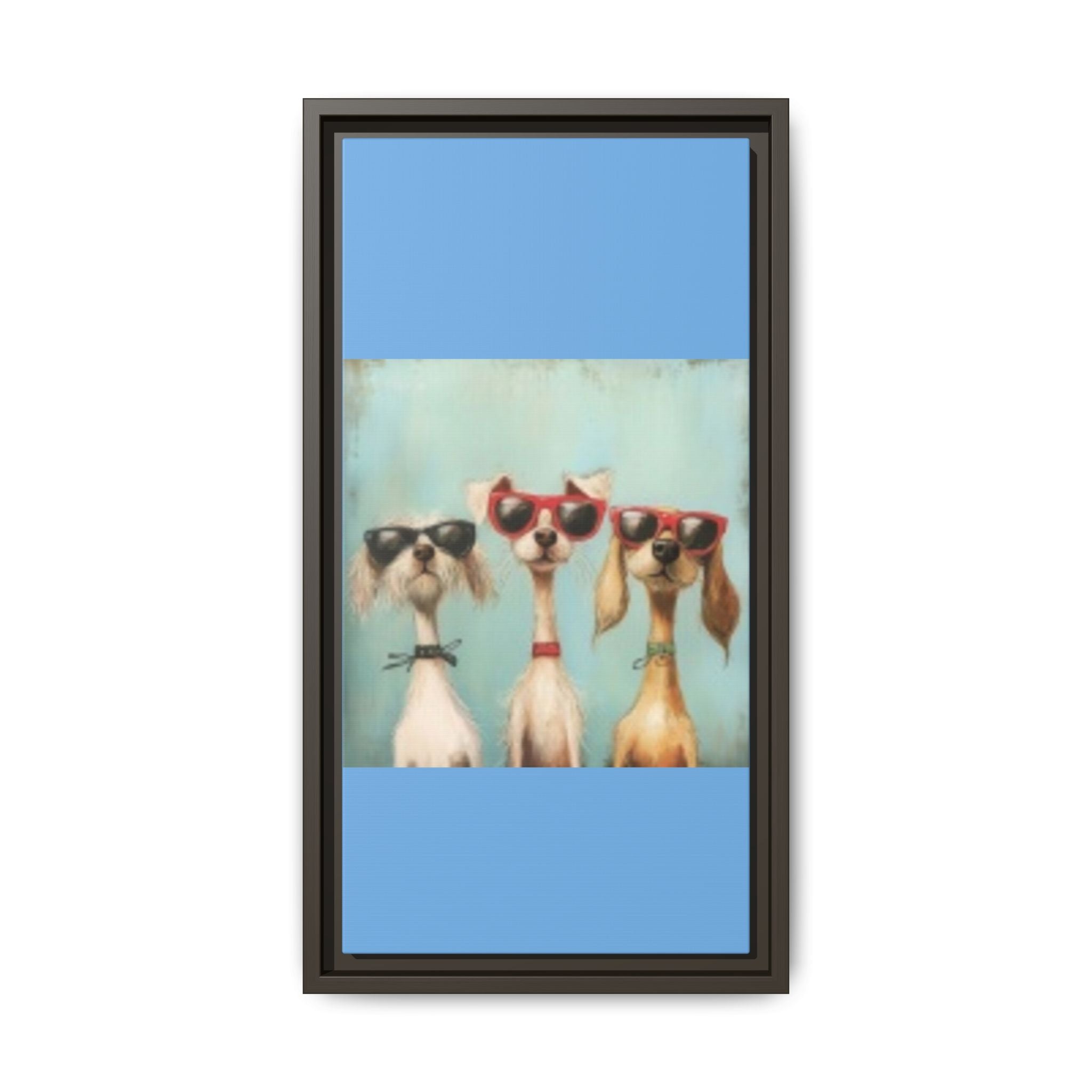 Framed Matte Canvas — Three Cool Dogs in Sunglasses Wall Art