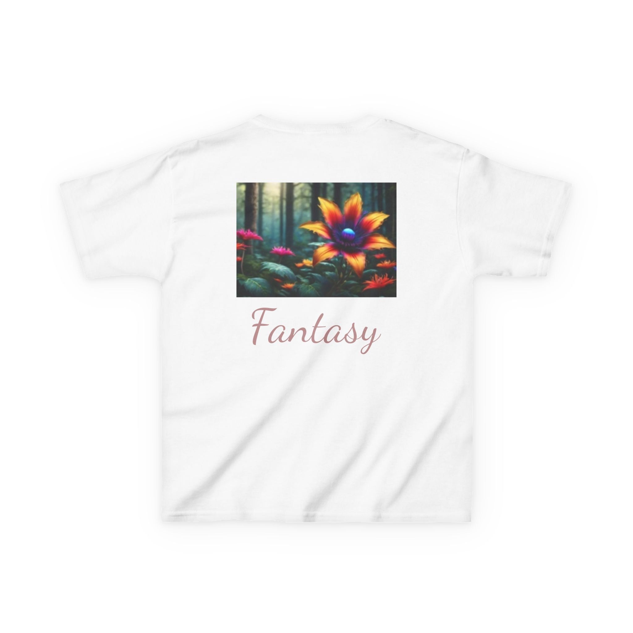 Kids Penguin & Fantasy Flower Fantasy T-shirt— Playful Animal & Colorful Floral Kids Shirt