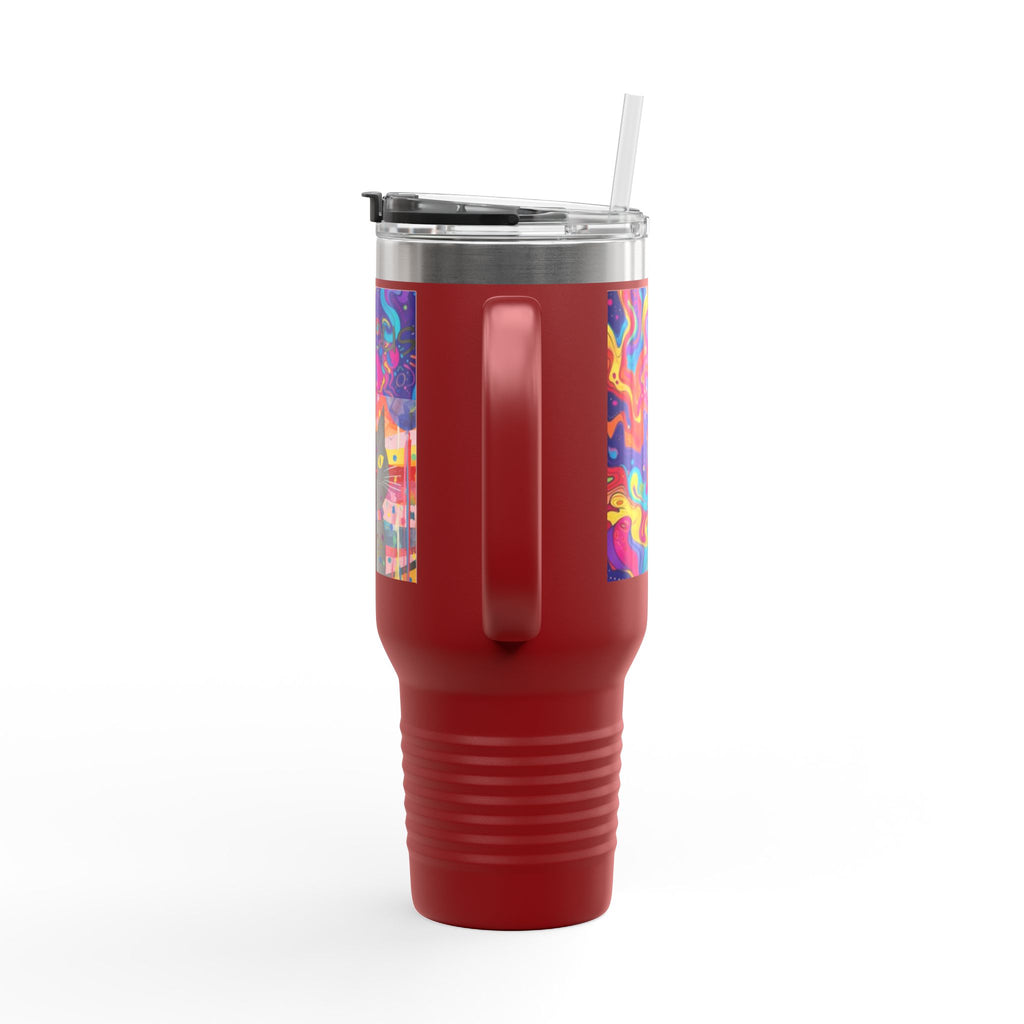 Black Cat & Psychedelic Colors Insulated Travel Mug, 40oz Fabulous Gift!