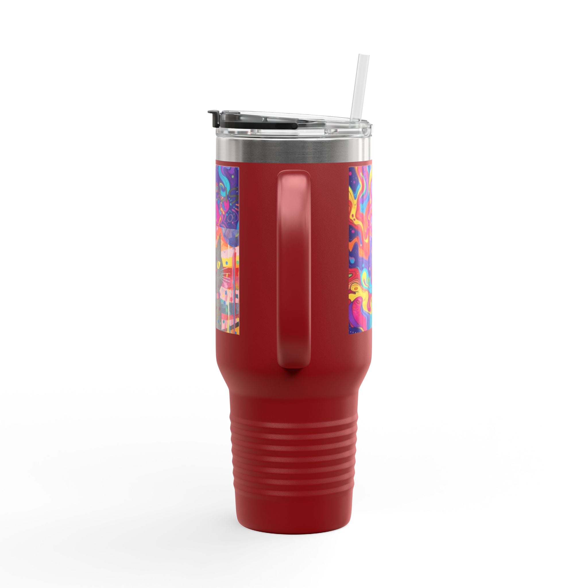 Black Cat & Psychedelic Colors Insulated Travel Mug, 40oz Fabulous Gift!