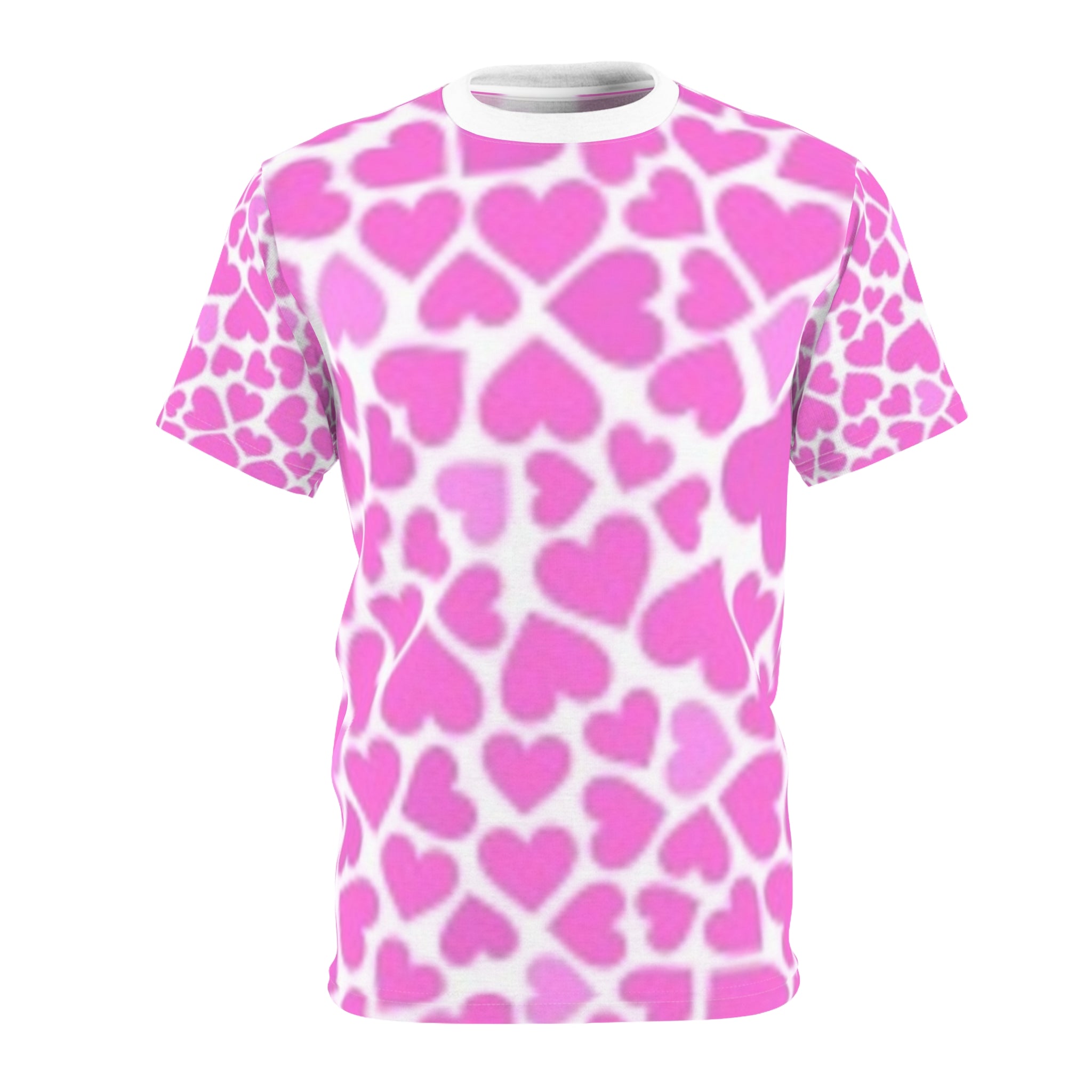 Pink Heart Pattern Tee — All-Over Print Valentine's T-Shirt