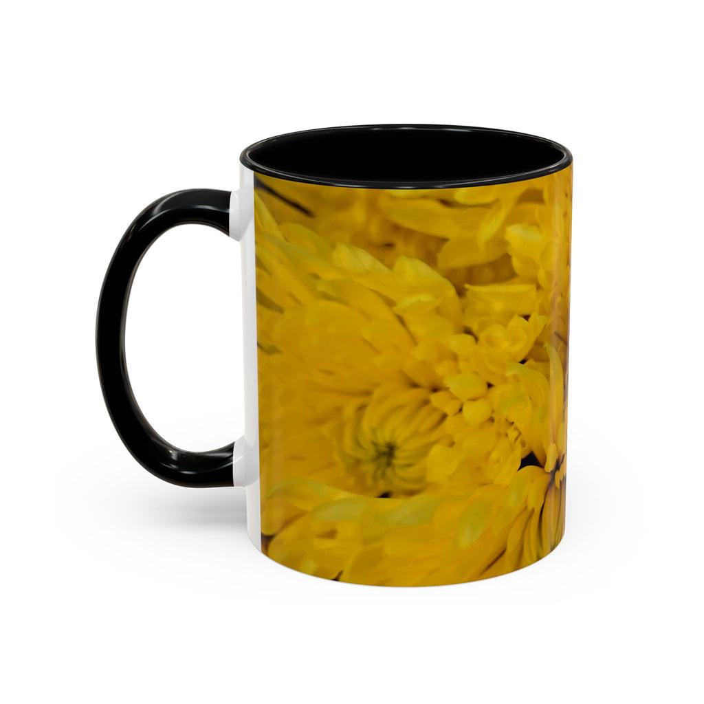 Yellow Chrysanthemum Accent Coffee Mug — Floral 11/15oz Tea Cup