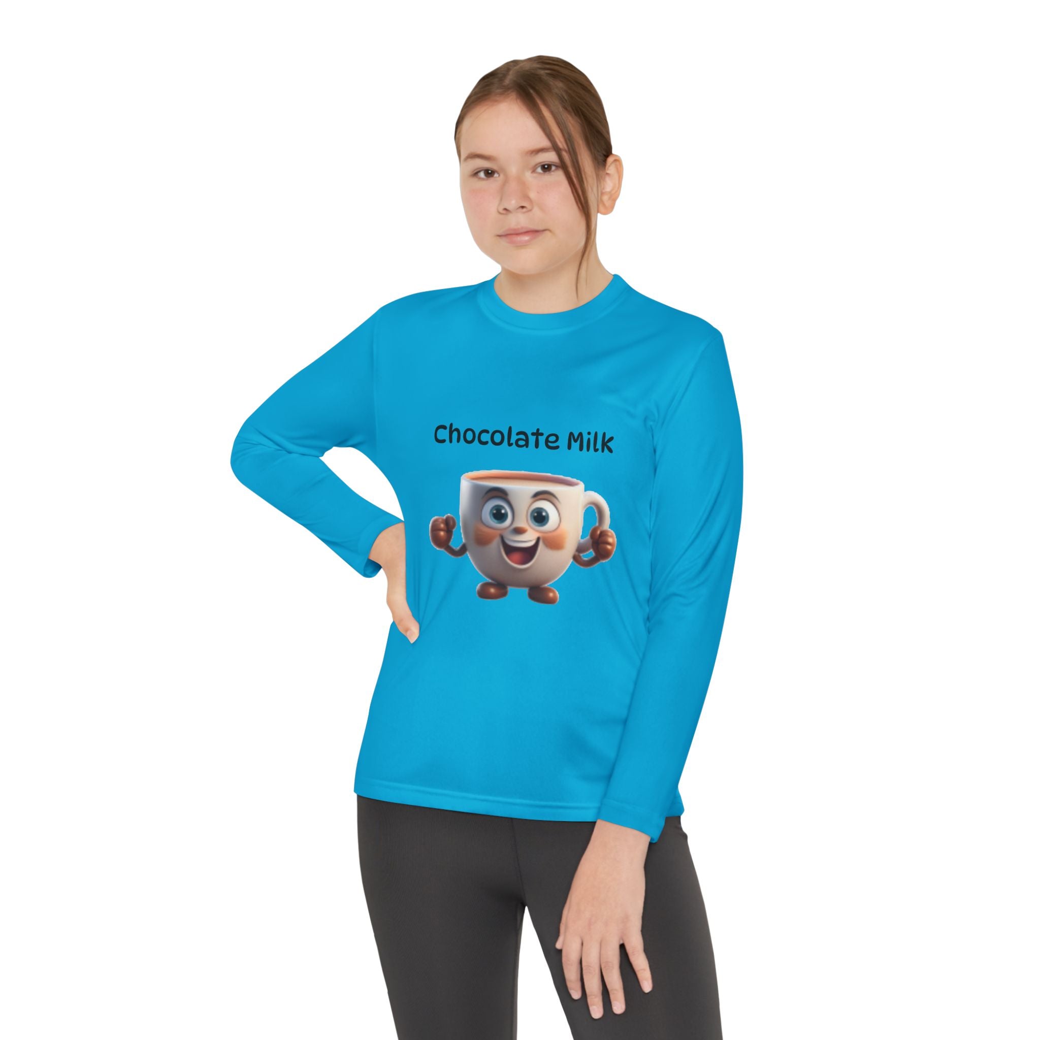 Kids Long Sleeve Tee — Smiling Cartoon Coffee Cup Graphic