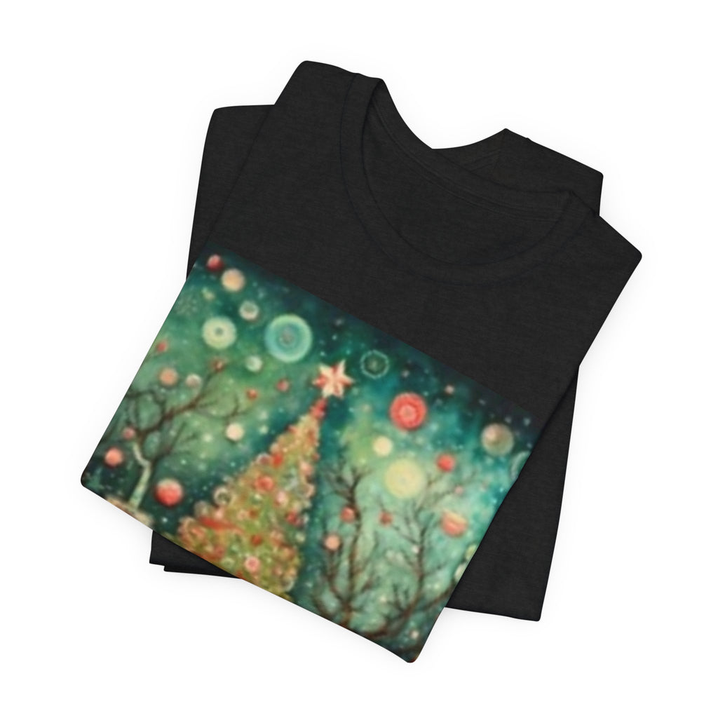 Christmas Tree Vintage Scene Tee — Holiday Village Carriage Design