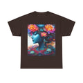 Floral Dreamscape Tee — Surreal Blue Portrait with Vibrant Flowers