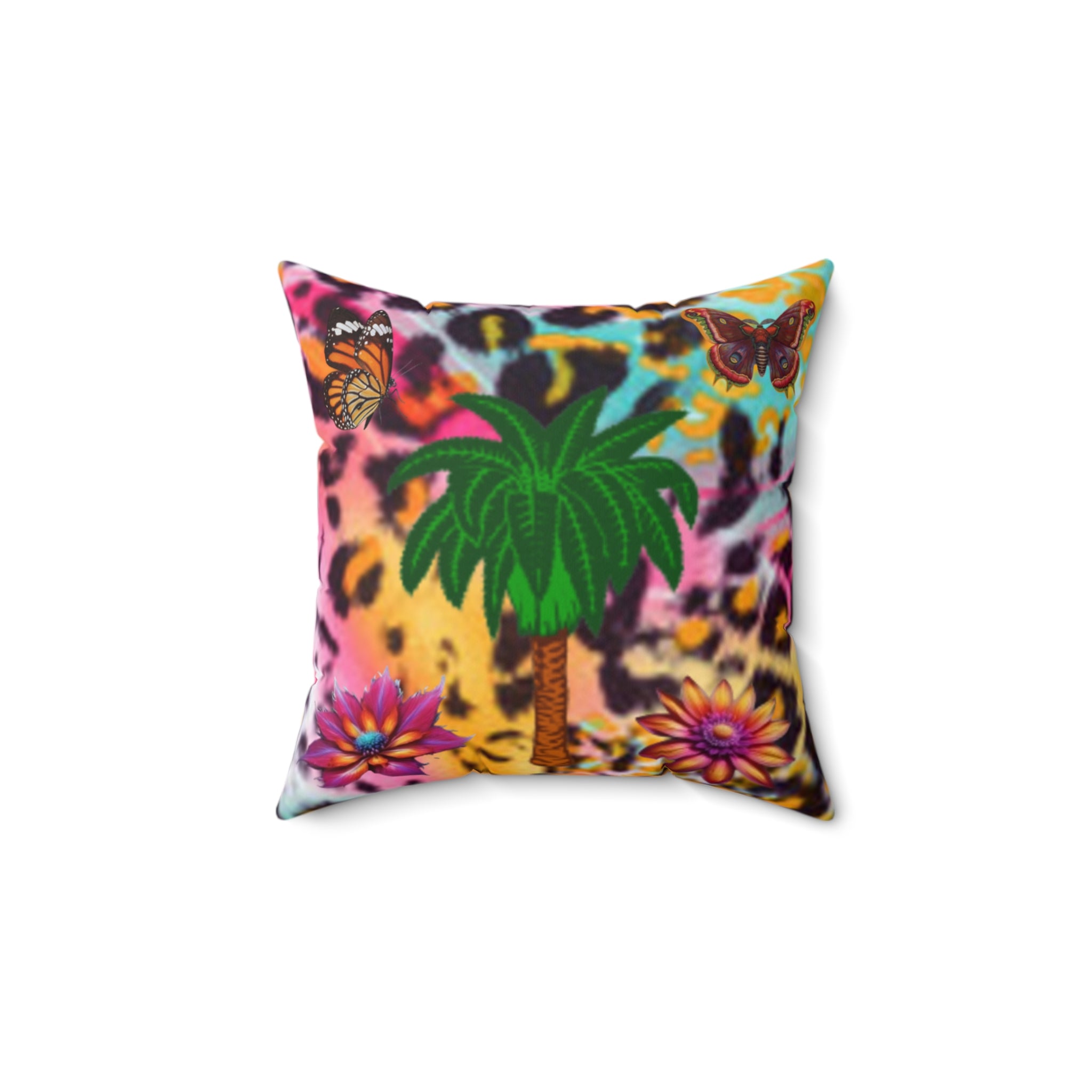 Chestire Cat Colorful Leopard Print Throw Pillow — Vibrant Animal Print Decorative Pillow