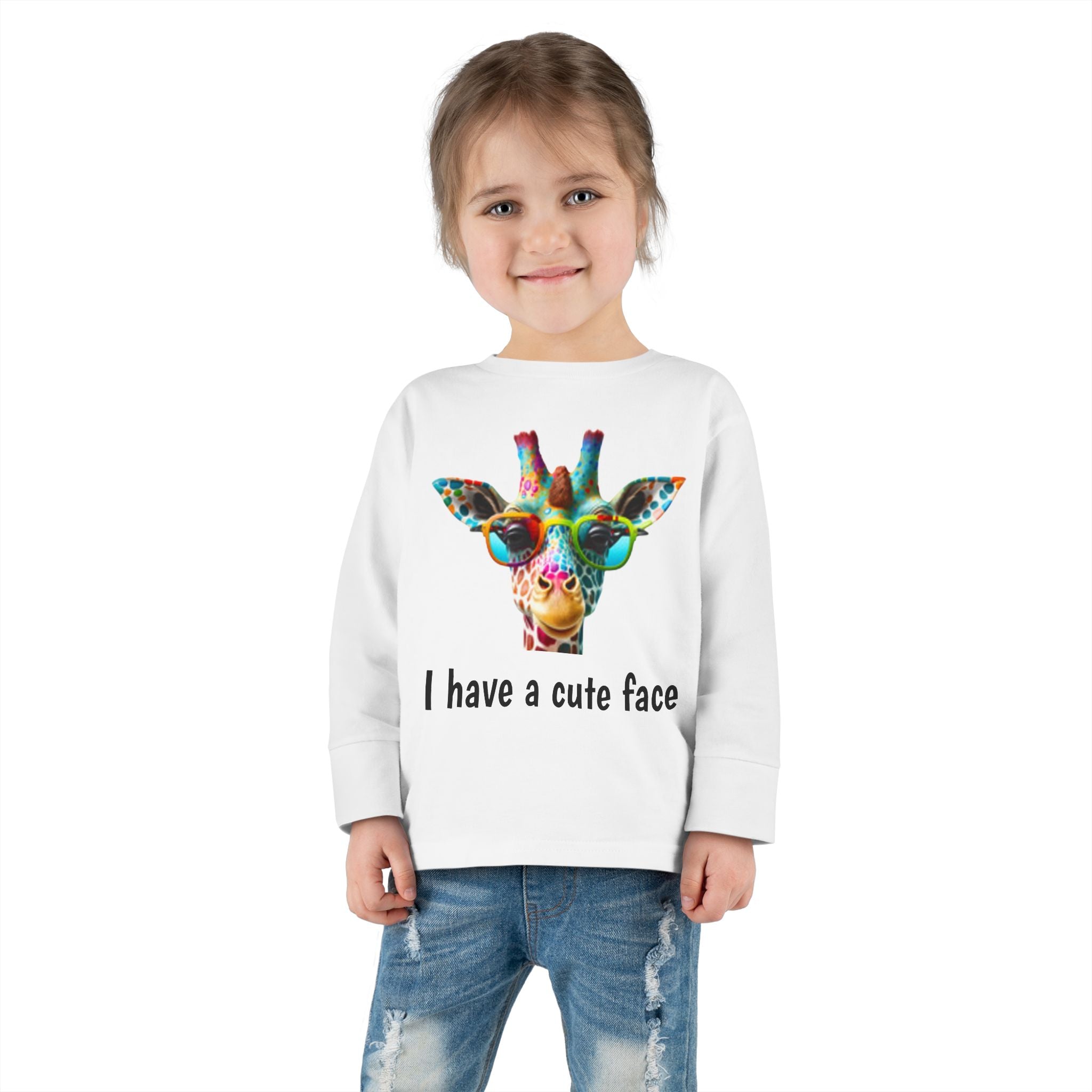 Toddler Long Sleeve Tee - Colorful Giraffe with Sunglasses Cute Kids Shirt