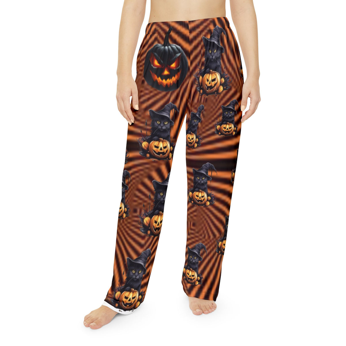Black Cat Halloween Pumpkin Wizard Pajama Pants