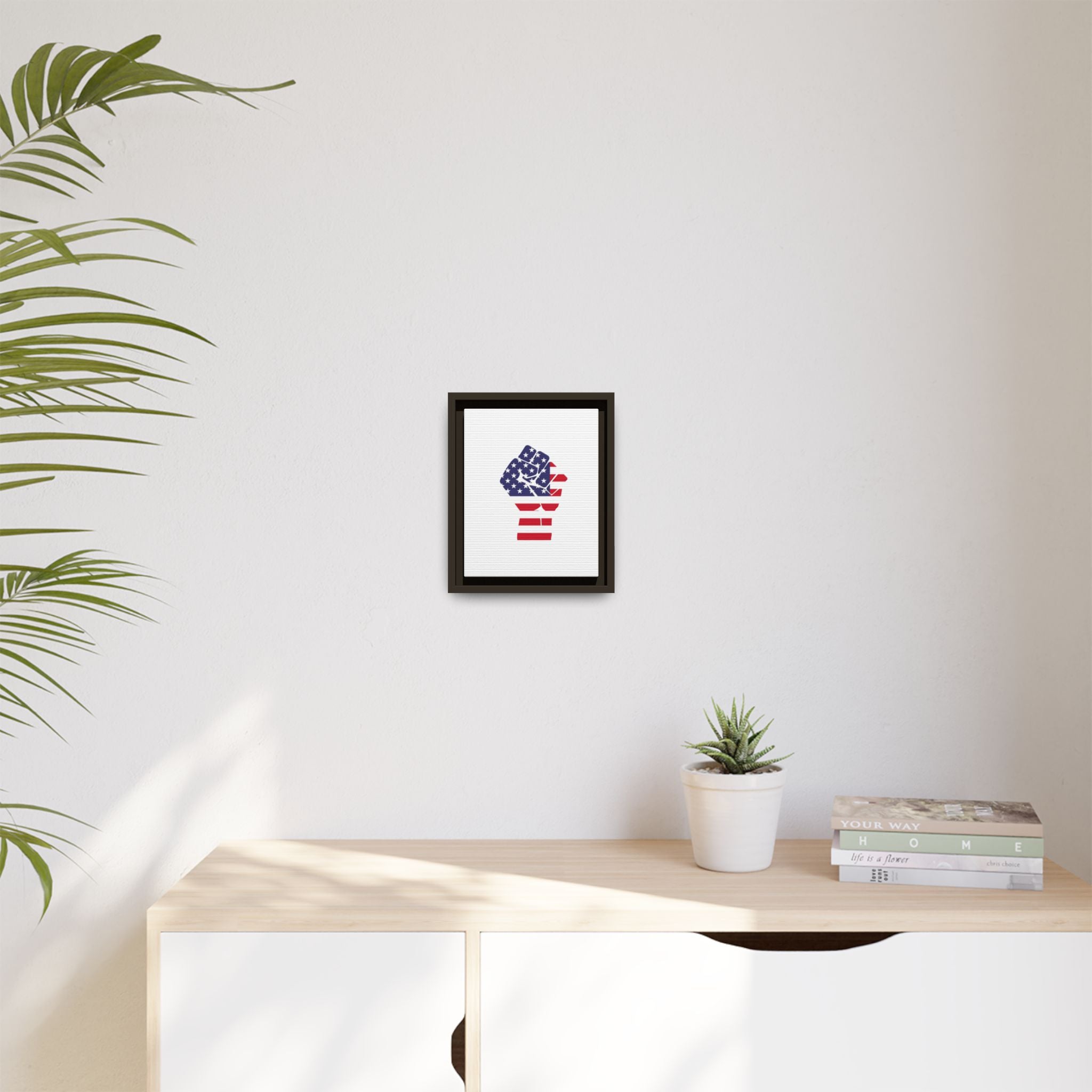 Framed Canvas Print – American Flag Fist Wall Art