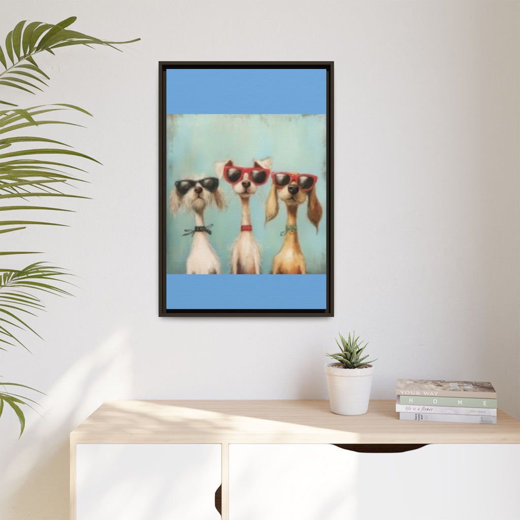 Framed Matte Canvas — Three Cool Dogs in Sunglasses Wall Art