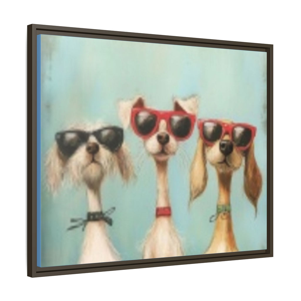 Framed Matte Canvas — Three Cool Dogs in Sunglasses Wall Art