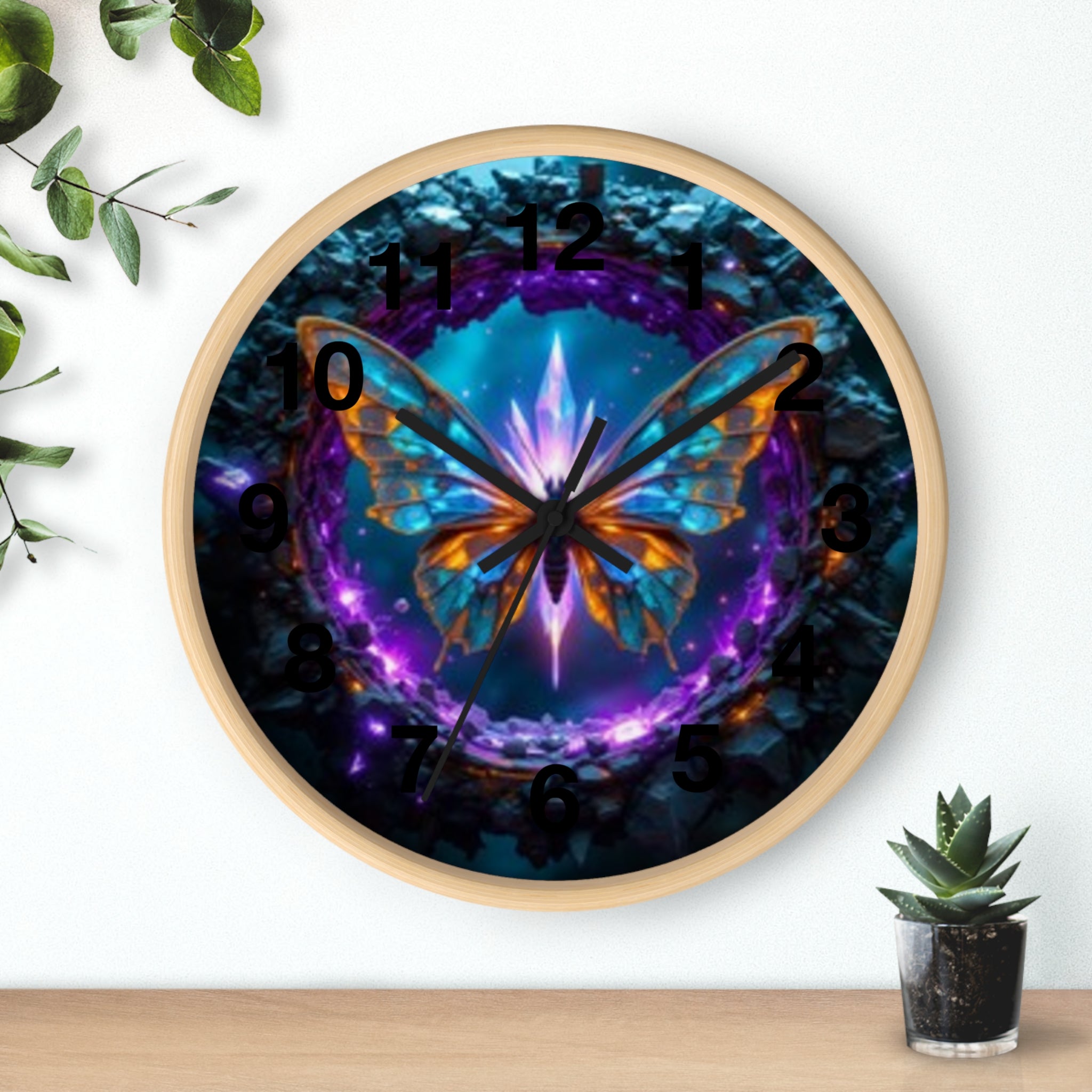 Mystic Butterfly Wall Clock — Neon Fantasy Home Decor