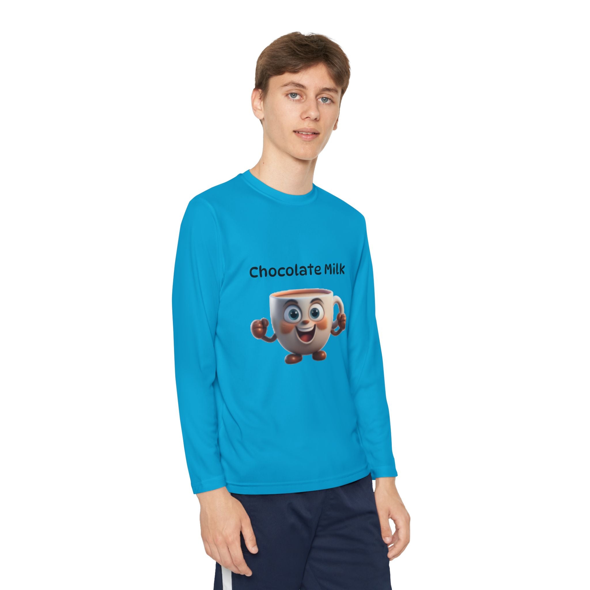 Kids Long Sleeve Tee — Smiling Cartoon Coffee Cup Graphic
