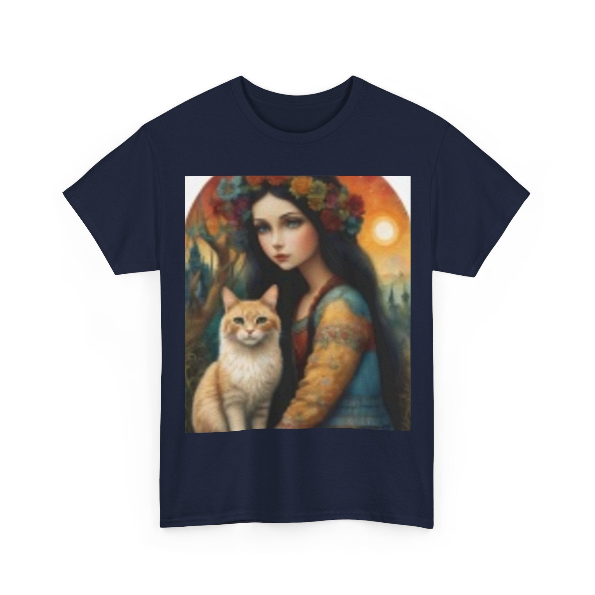 Vintage Portrait Tee — Woman with Cat Art Print