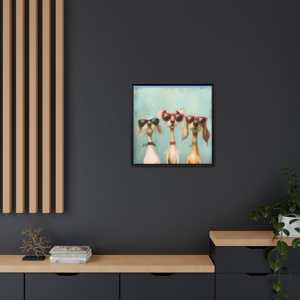 Framed Matte Canvas — Three Cool Dogs in Sunglasses Wall Art