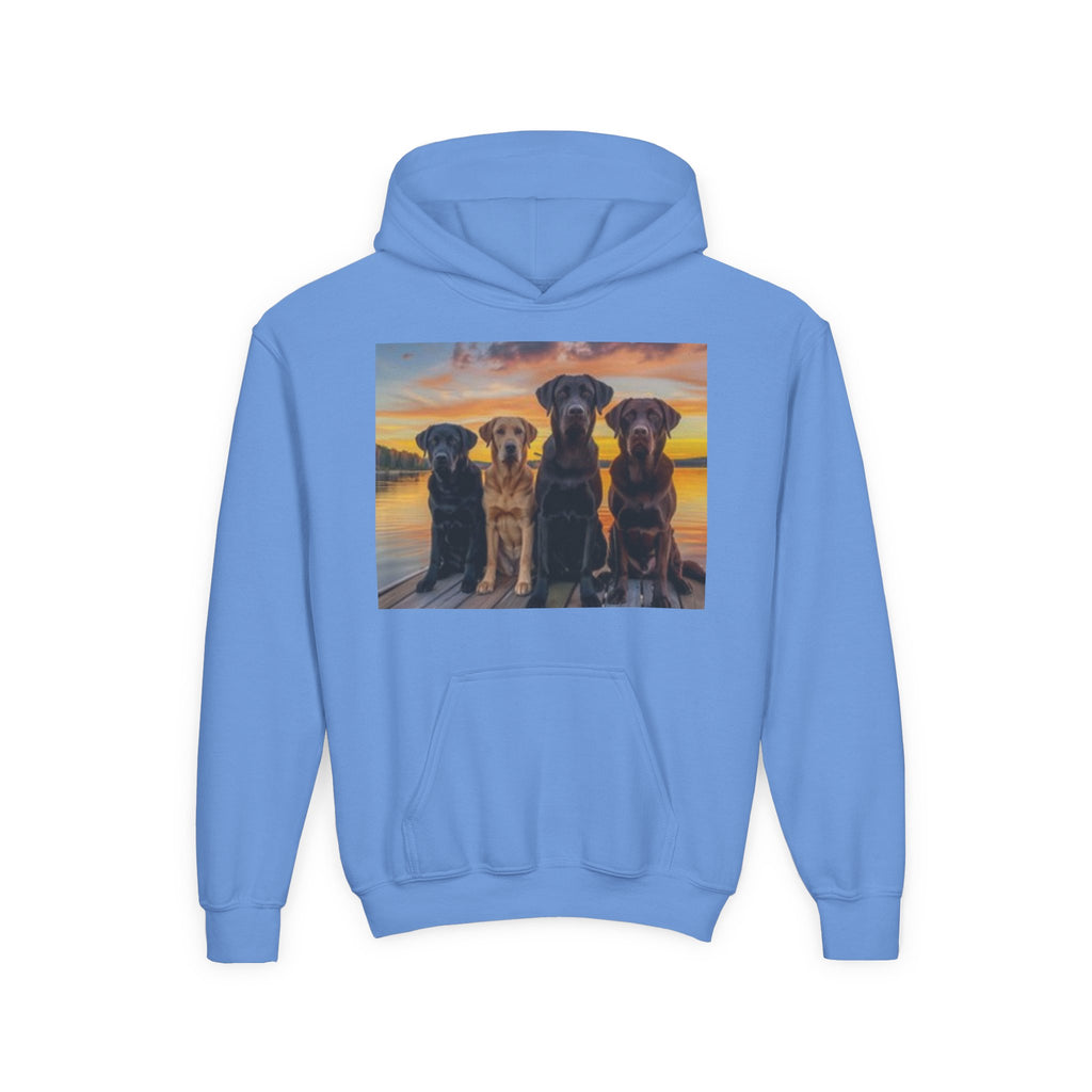 Youth Hoodie — Three Labrador Dogs at Sunset Photo Print