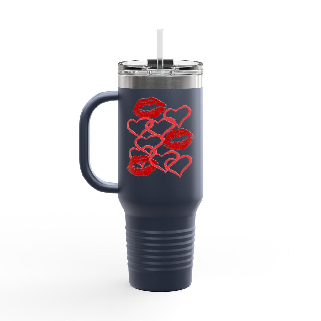 40oz Insulated Travel Mug with Heart Let's Smooch  – Large Tumbler for Coffee & Cold Drinks