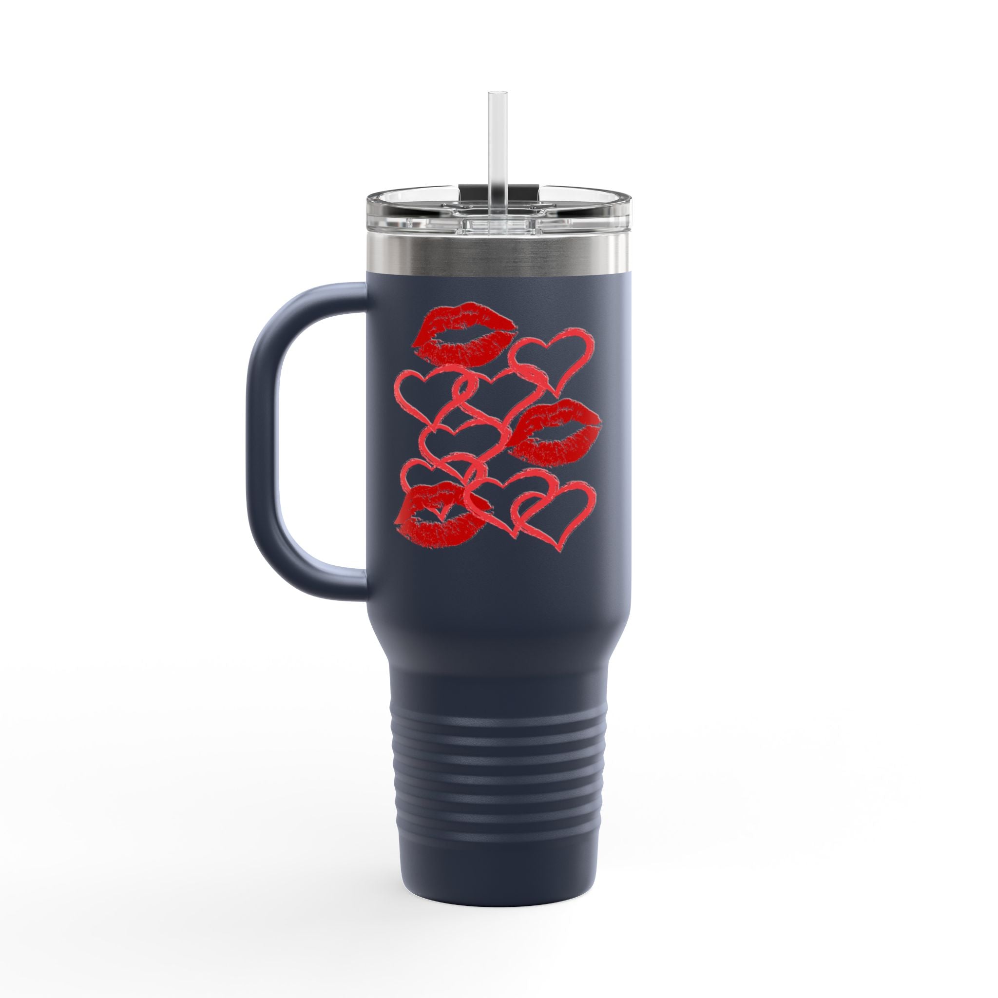 40oz Insulated Travel Mug with Heart Let's Smooch  – Large Tumbler for Coffee & Cold Drinks