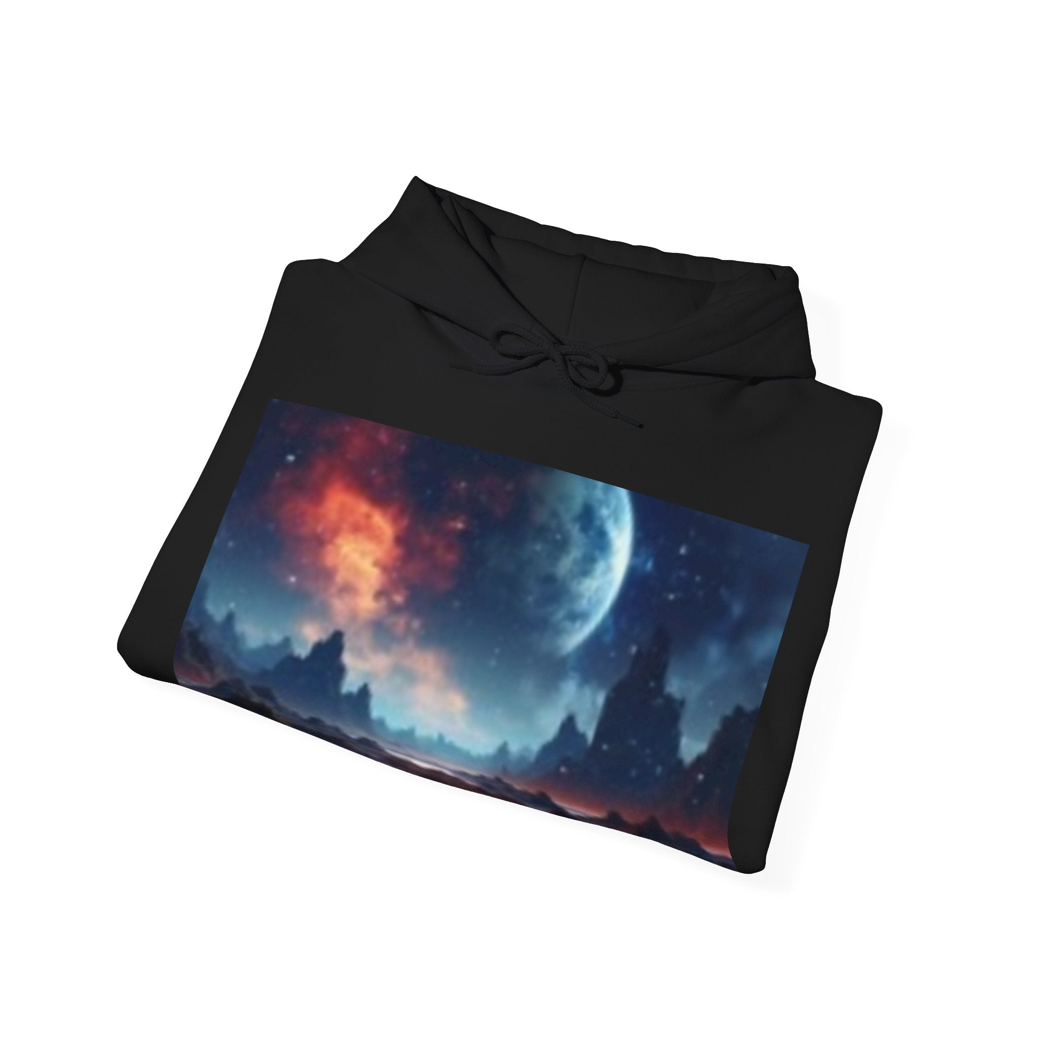 Alien Landscape Hoodie — Cosmic Moonscape & Green Alien Graphic Sweatshirt
