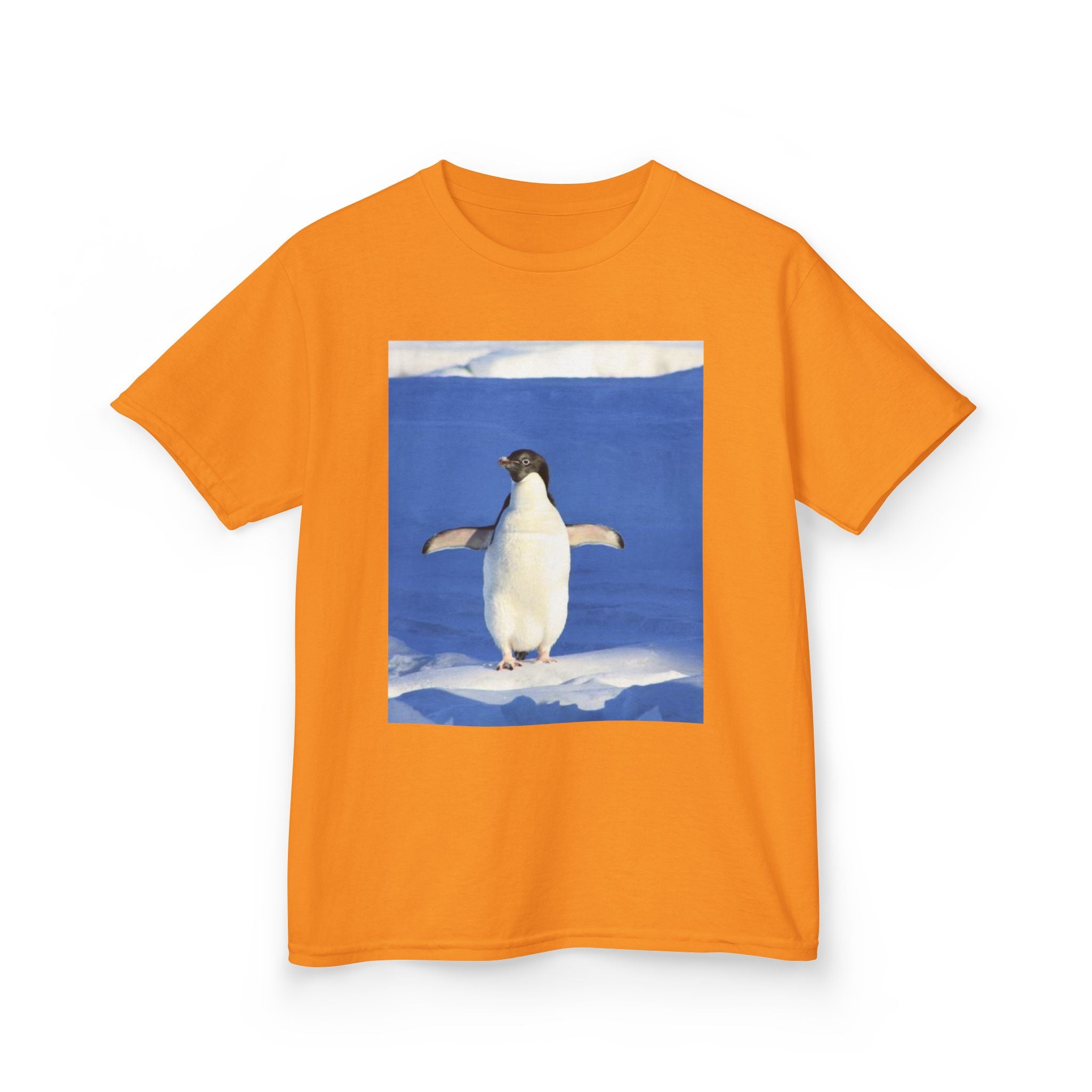 Kids Penguin & Fantasy Flower Fantasy T-shirt— Playful Animal & Colorful Floral Kids Shirt