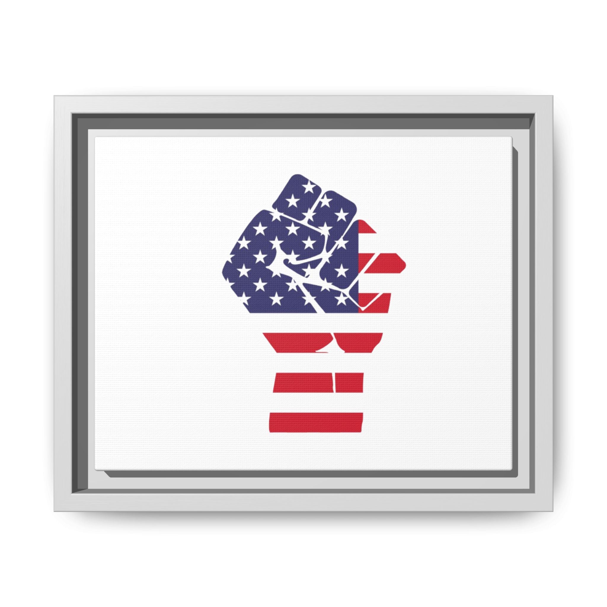 Framed Canvas Art – American Flag Fist Patriotic Wall Print