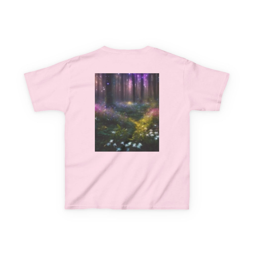 Kids T-shirt— Cute Frankenstein Face Front & Enchanted Forest Back