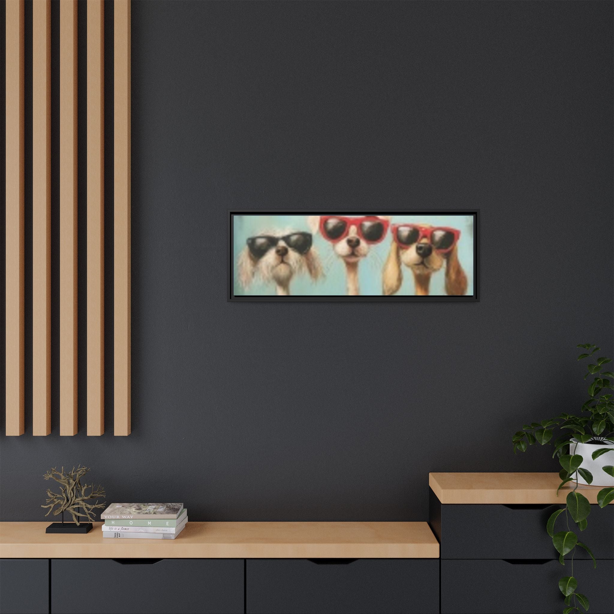 Framed Matte Canvas — Three Cool Dogs in Sunglasses Wall Art