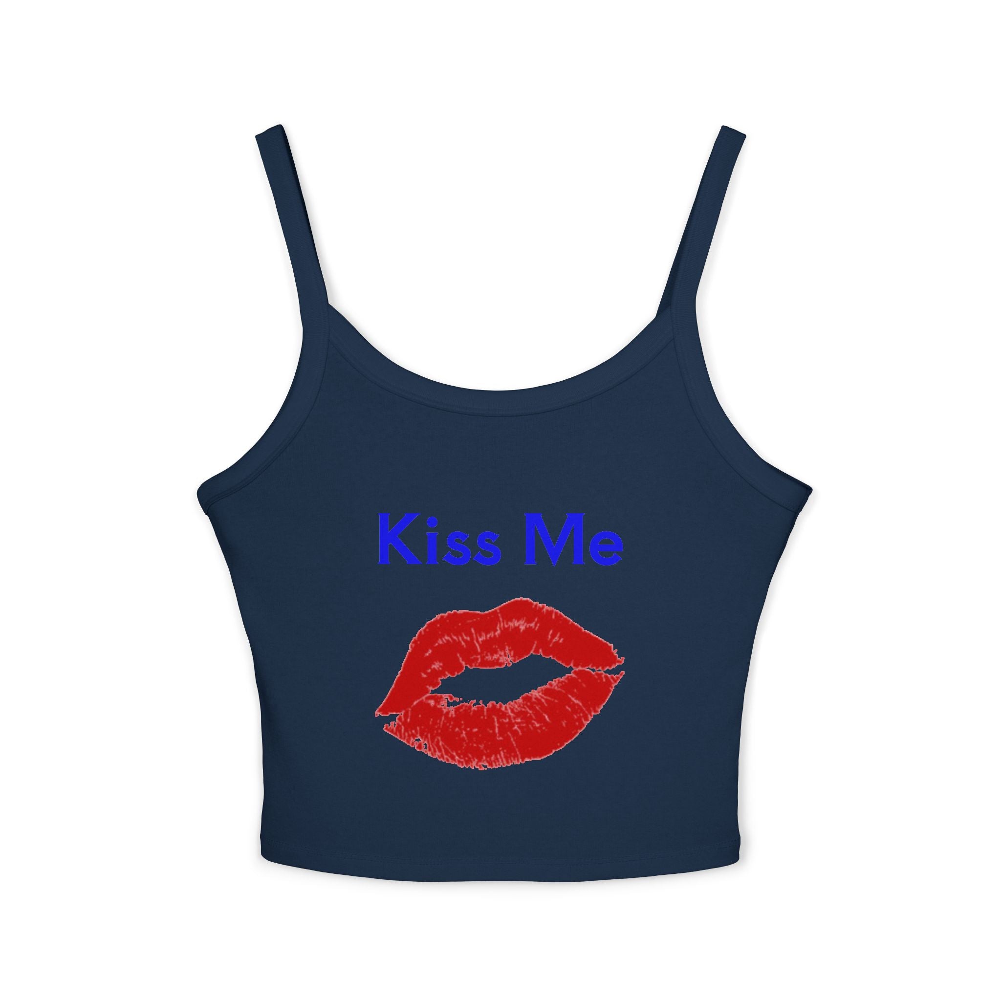 Kiss Me Lip Print Tank Top — Women's Spaghetti Strap Crop
