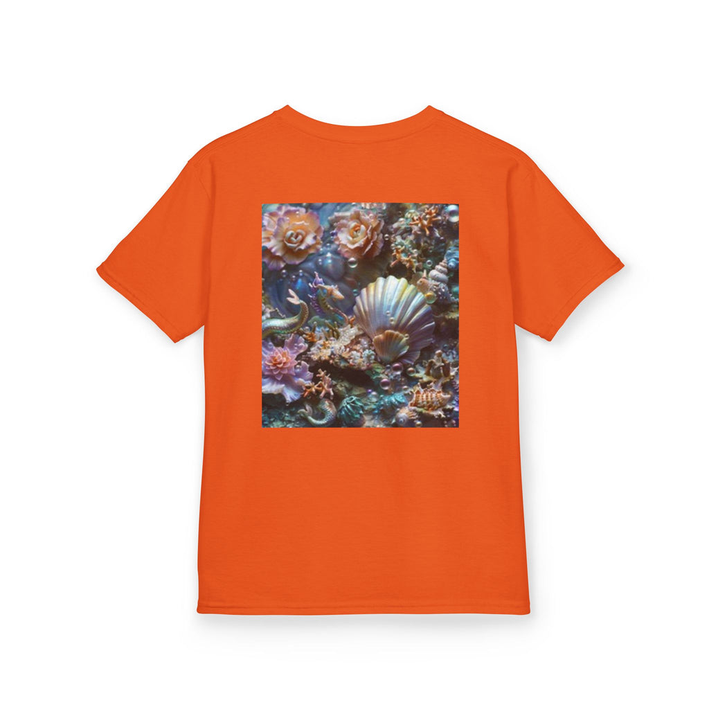 Kids Dolphin Sunset & Shells T-Shirt — Colorful Underwater Ocean Scene