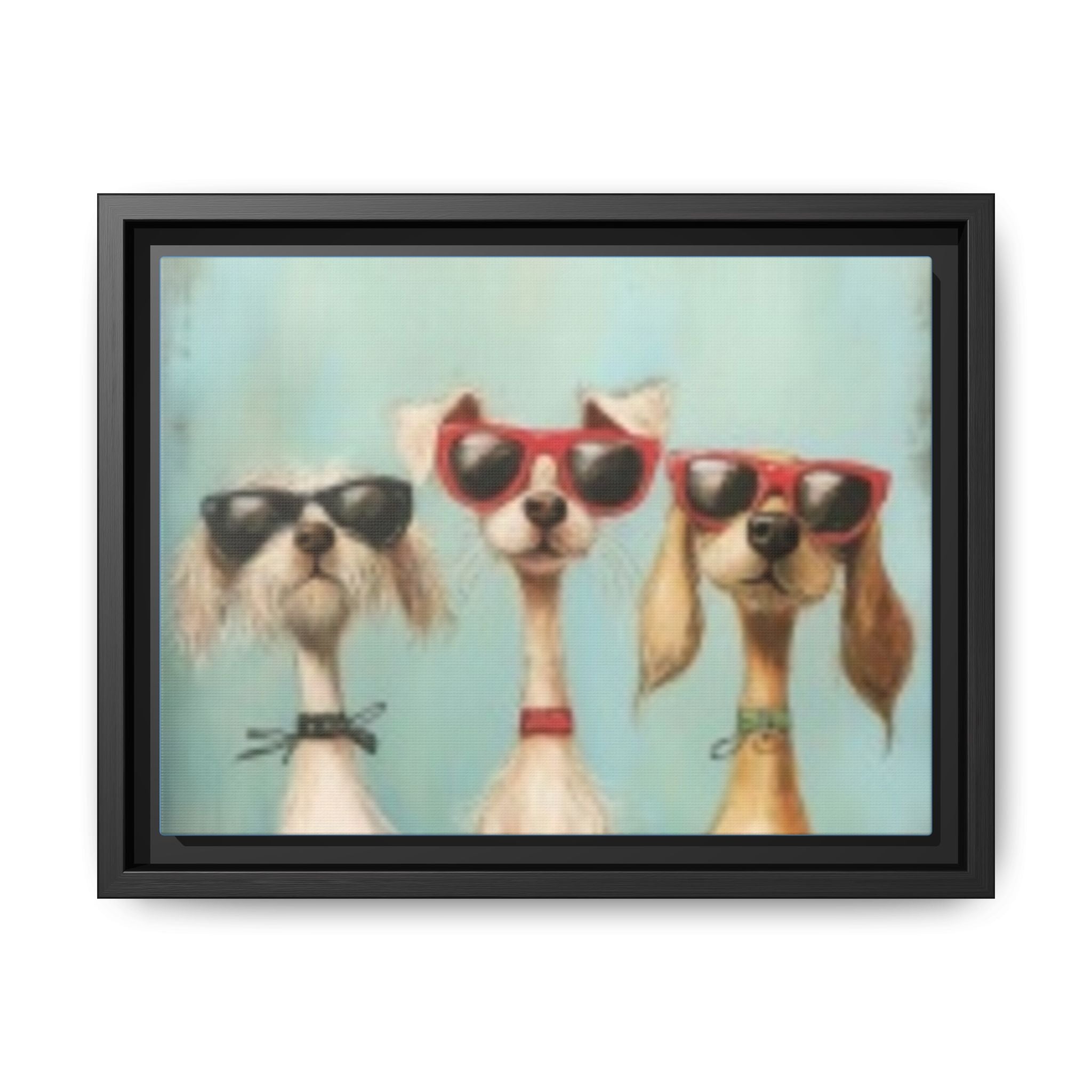 Framed Matte Canvas — Three Cool Dogs in Sunglasses Wall Art