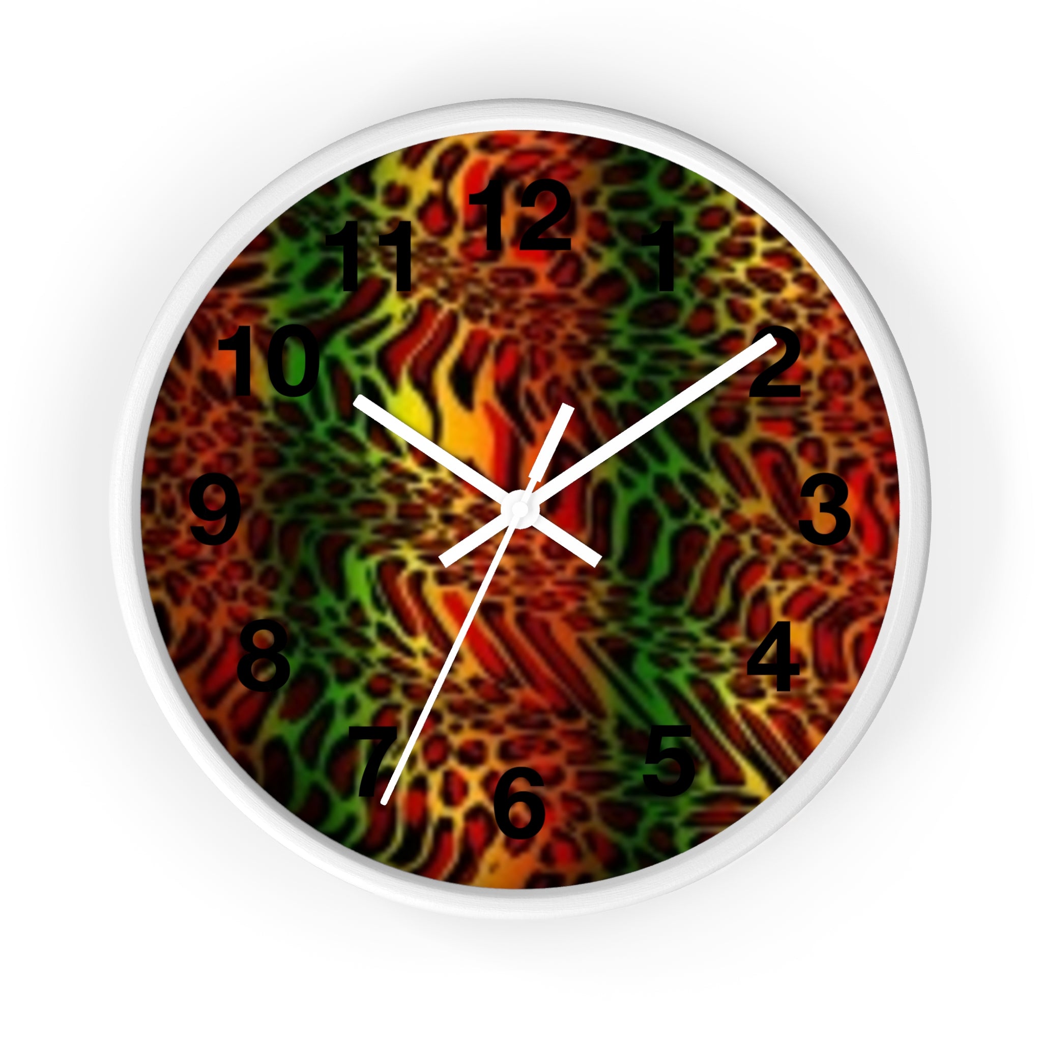 Rasta Safari Wall Clock — Vibrant Red Green Yellow Animal Print Timepiece