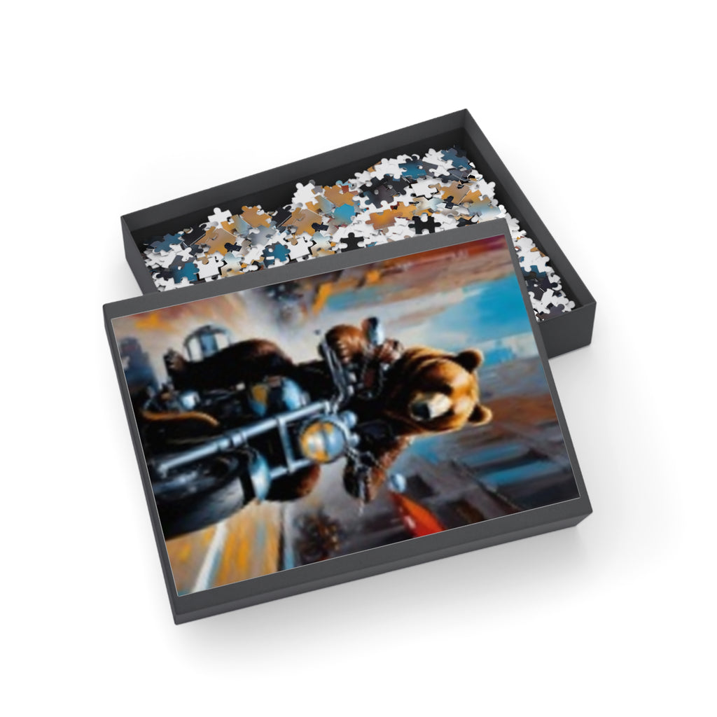 Motorcycle Bear Puzzle — Scenic Biker Art Jigsaw (96/252/500/1000-Piece)
