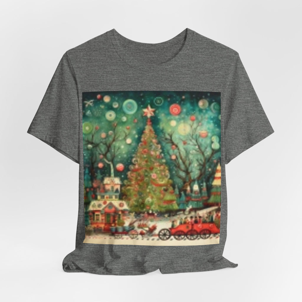 Vintage Christmas Tree Tee — Holiday Village Scenic T‑Shirt