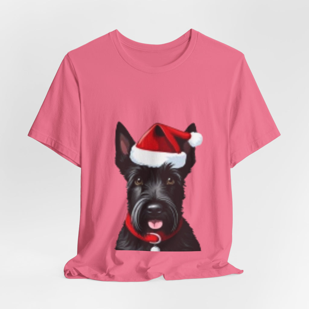 Scottish Terrier Christmas Tee — Cute Scottie Dog Wearing Santa Hat